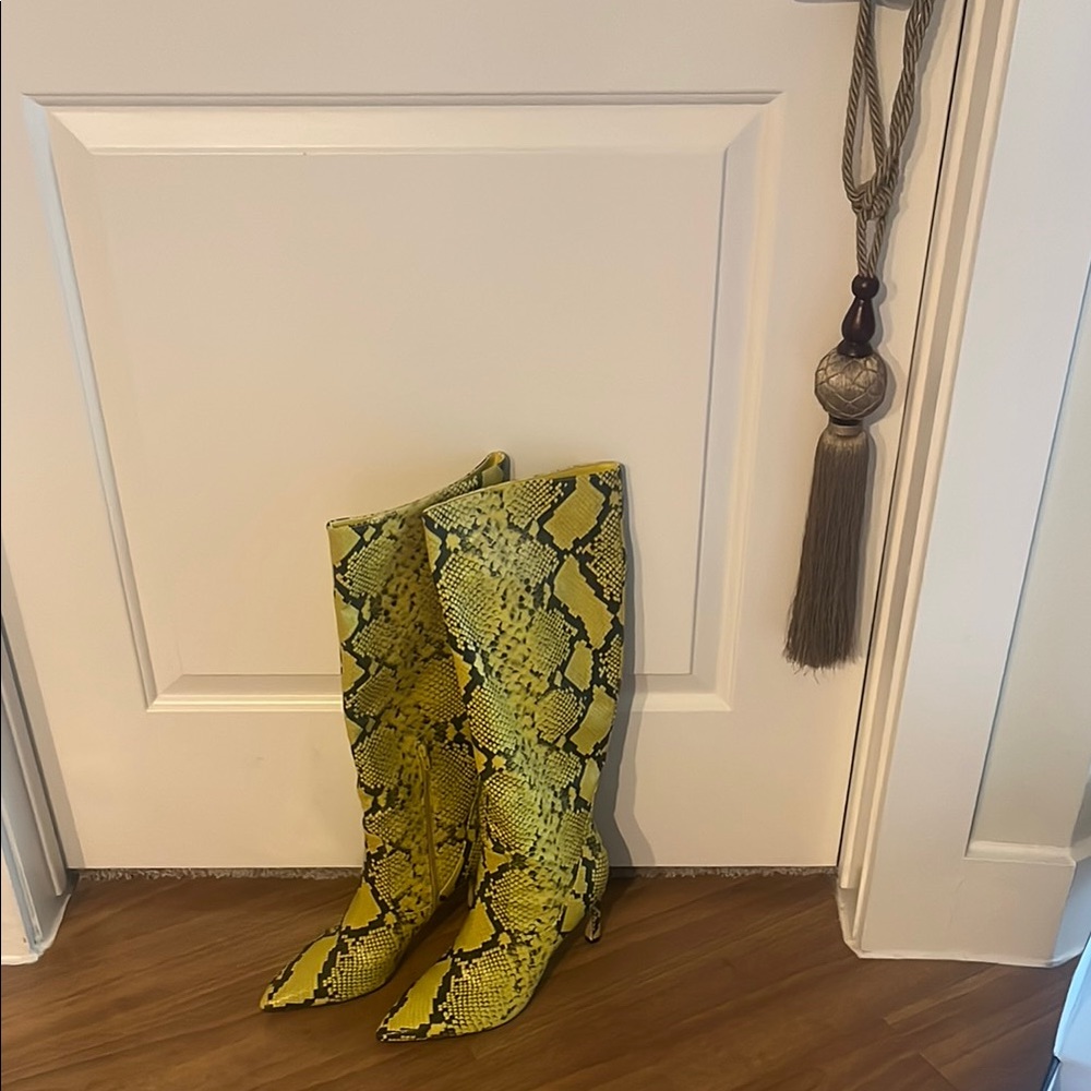 Yellow Snakeskin Heeled Boots